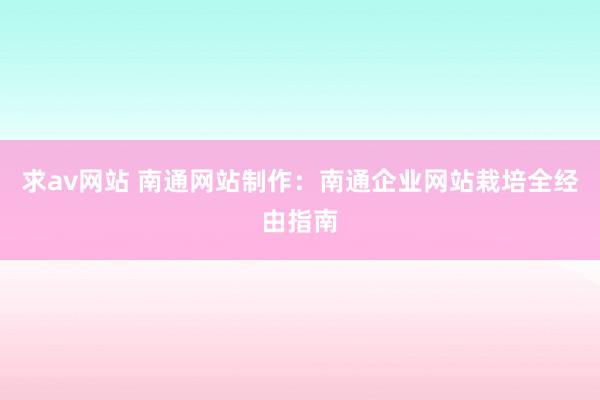 求av网站 南通网站制作：南通企业网站栽培全经由指南